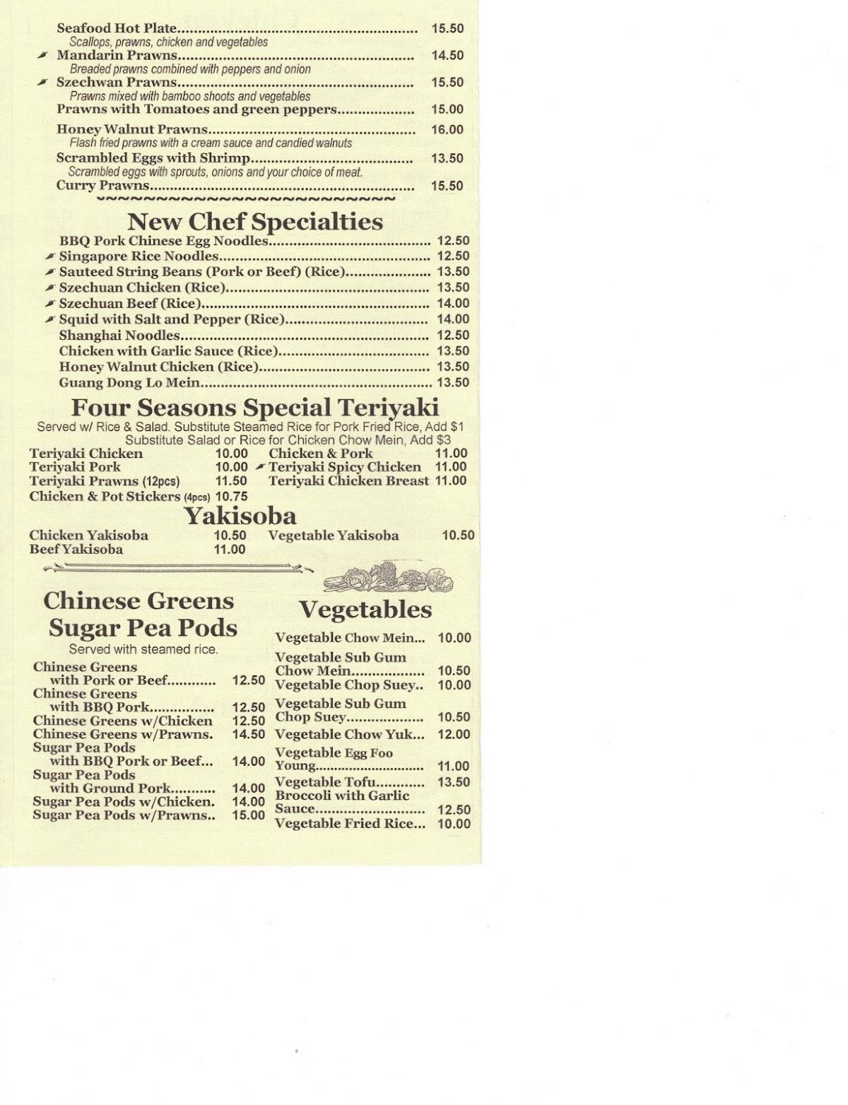 Menu at Four Seasons Chinese Restaurant, Enumclaw