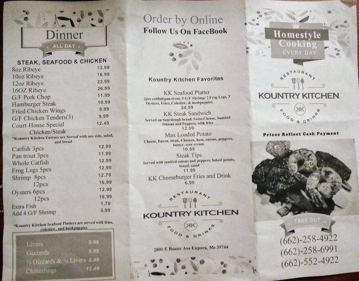 Menu at Kountry Kitchen restaurant, Eupora