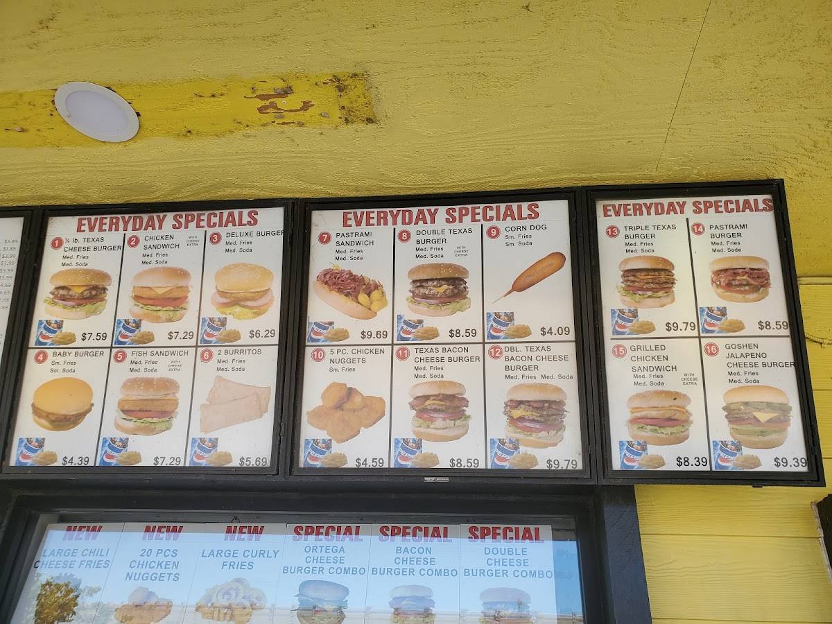 Menu at Buzz's Drive In fast food, Goshen