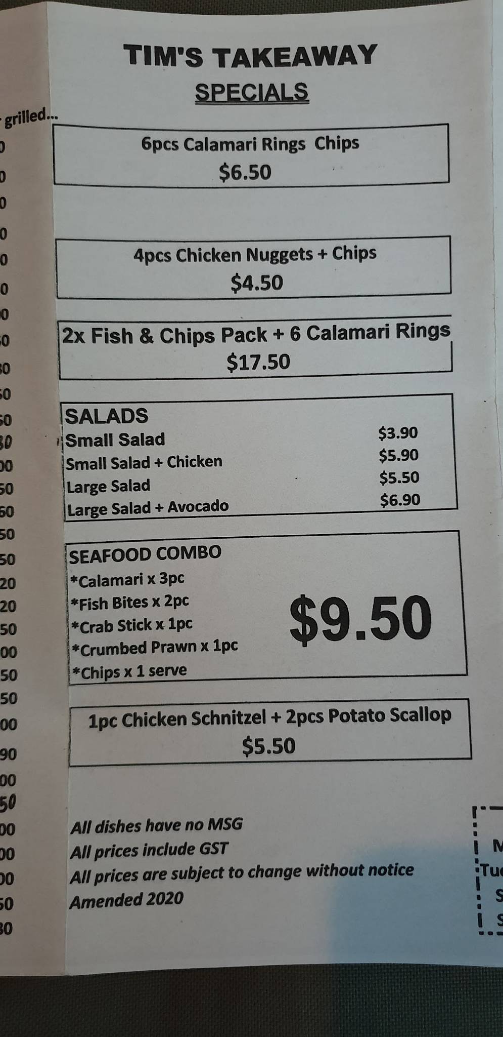 Menu at Hardys Road Takeaway fast food, Mudgeeraba