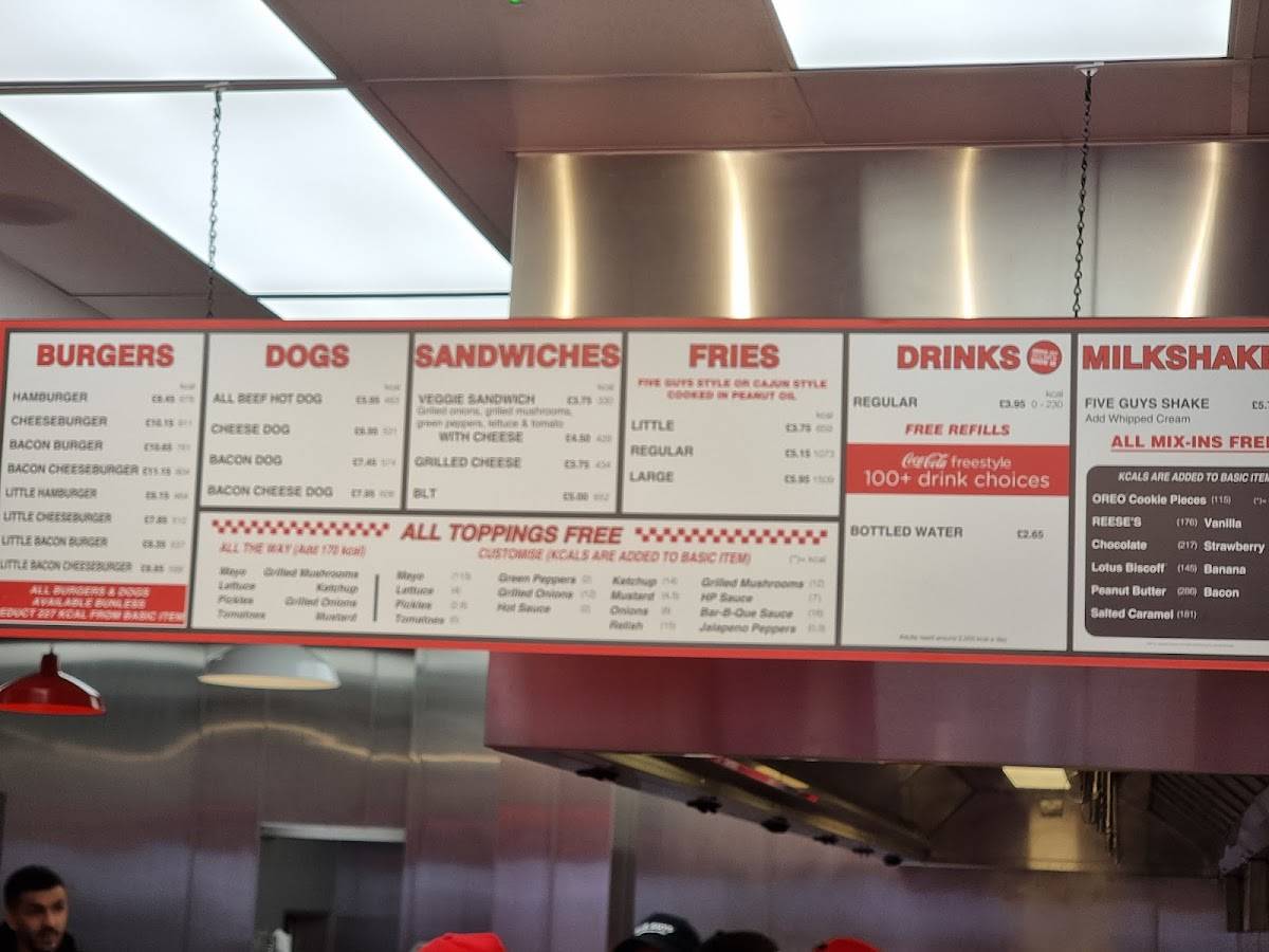 Menu at Five Guys Queensway restaurant, London