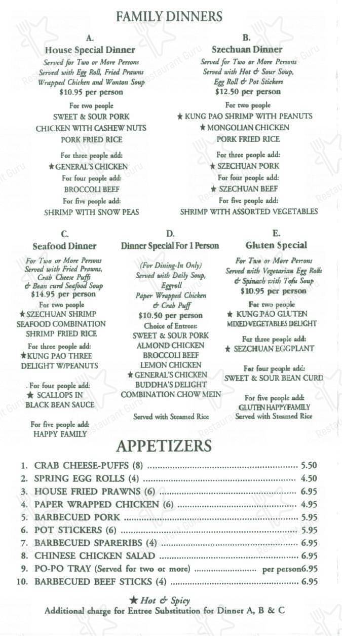 Menu at Fred's Szechuan Chinese Restaurant, Nevada City