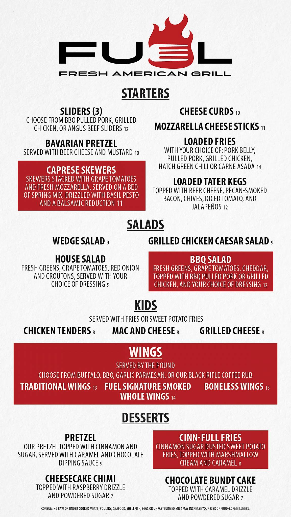 Menu at Fuel Fresh American Grill BBQ, Branson