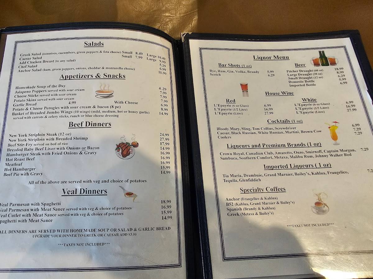 Menu at Anchor Family Restaurant,