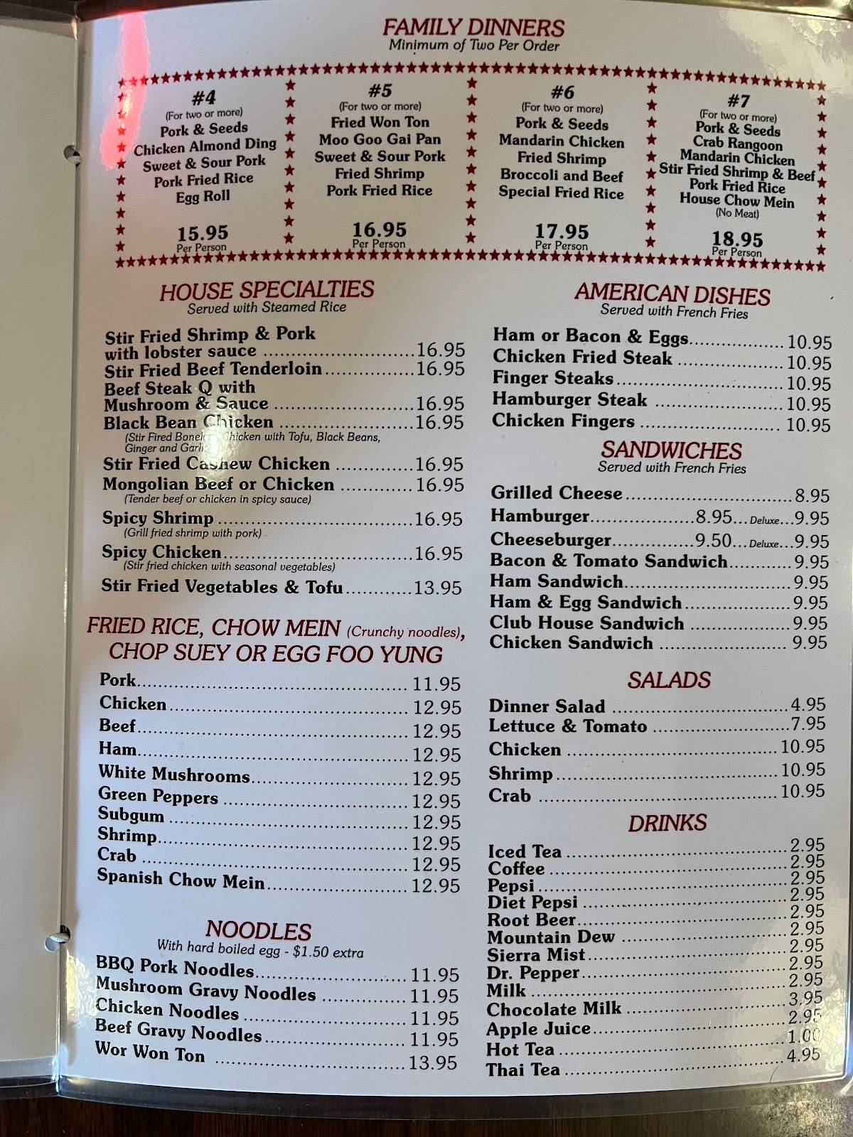 Menu at Golden Star Restaurant, Boise