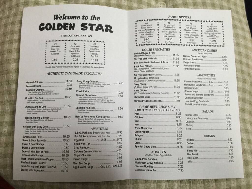 Menu at Golden Star Restaurant, Boise