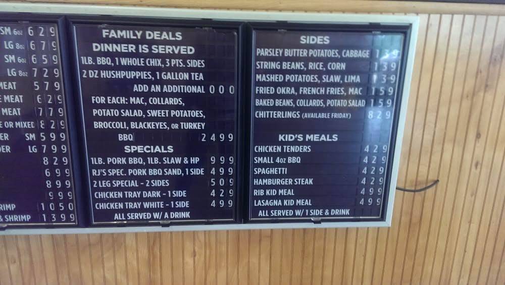 Menu at RJ's Famous Chicken, BBQ & Ribs, Greenville