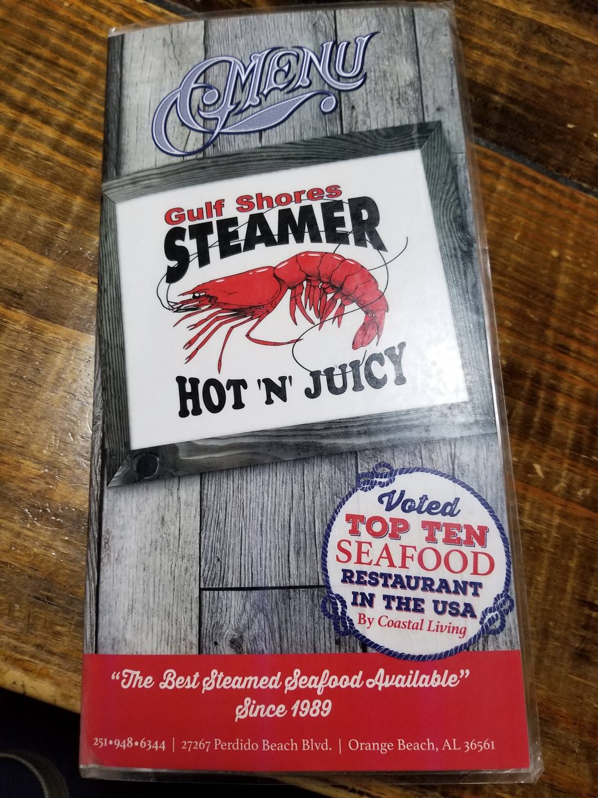 Menu at Gulf Shores Steamer restaurant, Orange Beach