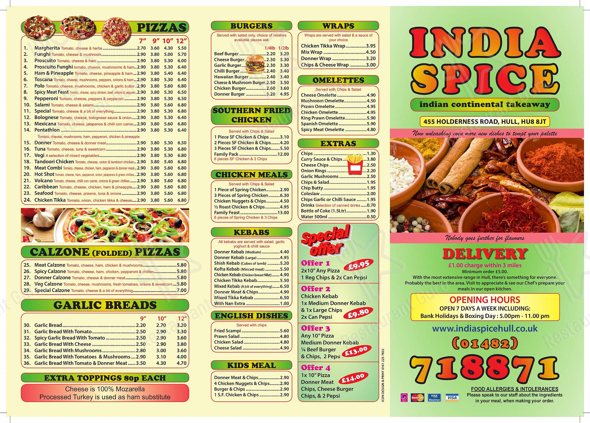 Menu at India Spice restaurant, Hull