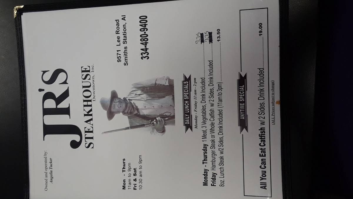 Menu at JR's Steakhouse Downtown Inc., Smiths Station, Lee County 246