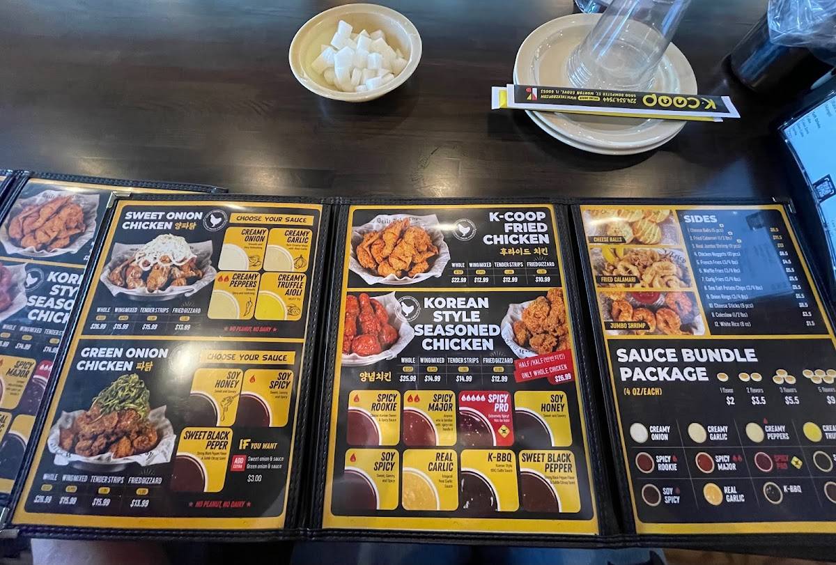 Menu at KCOOP restaurant, Morton Grove