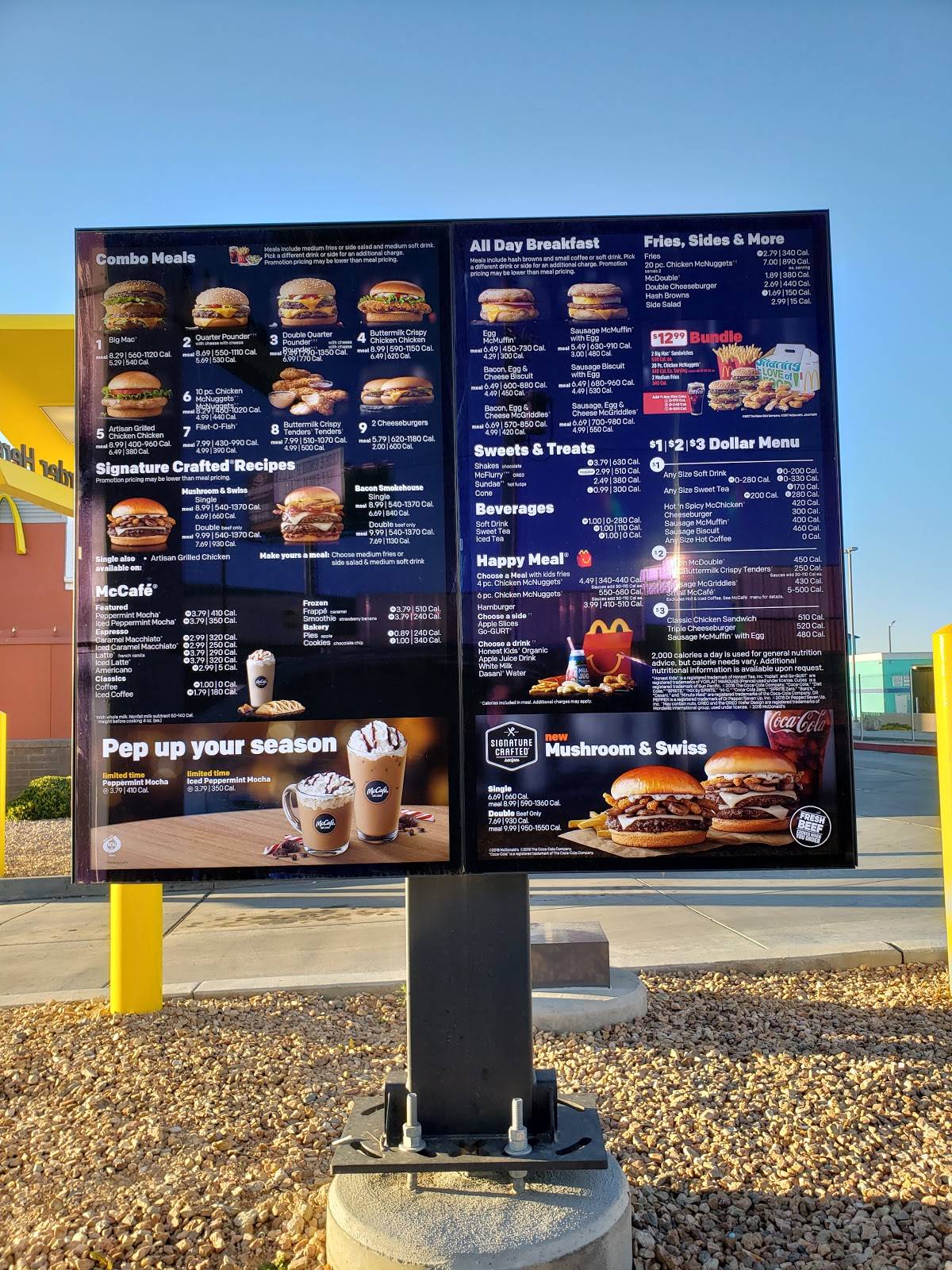 Menu at McDonald's fast food, Kingman, E Andy Devine Ave