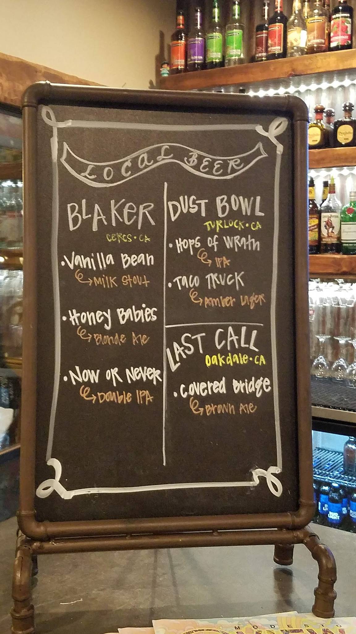 Menu at The River's Edge restaurant, Knights Ferry, Sonora Rd