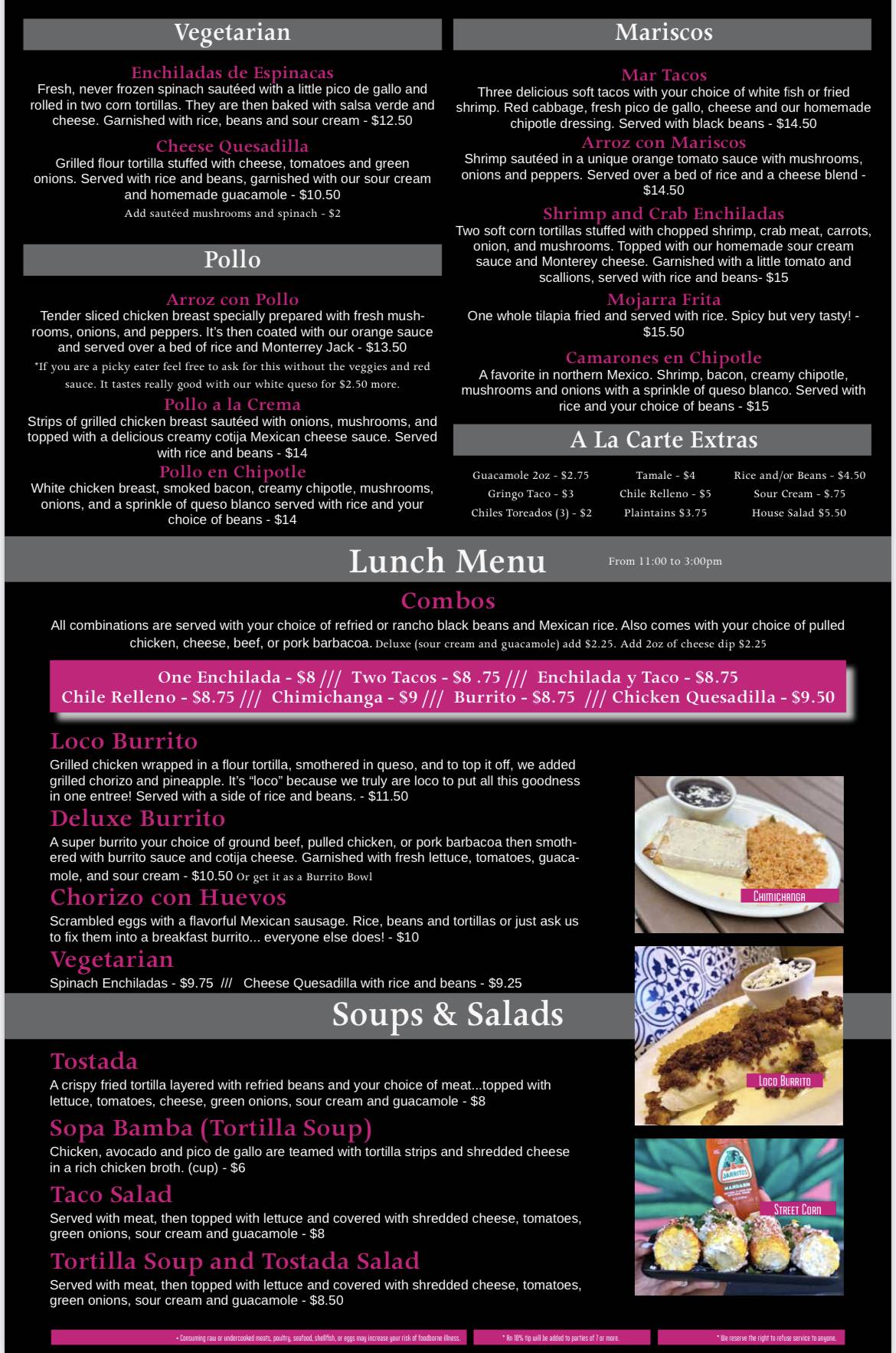 Menu at La Marimba Mexican Restaurant, Titusville