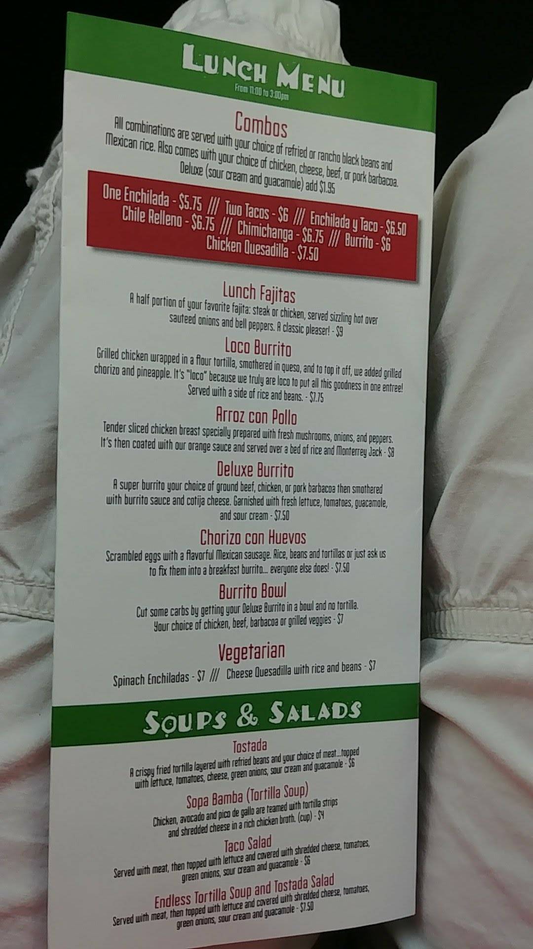 Menu at La Marimba Mexican Restaurant, Titusville