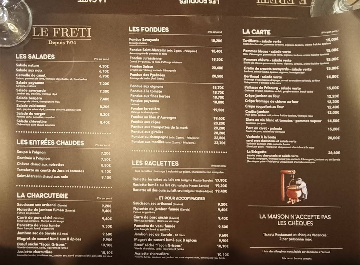 Menu au Le Freti restaurant, Annecy