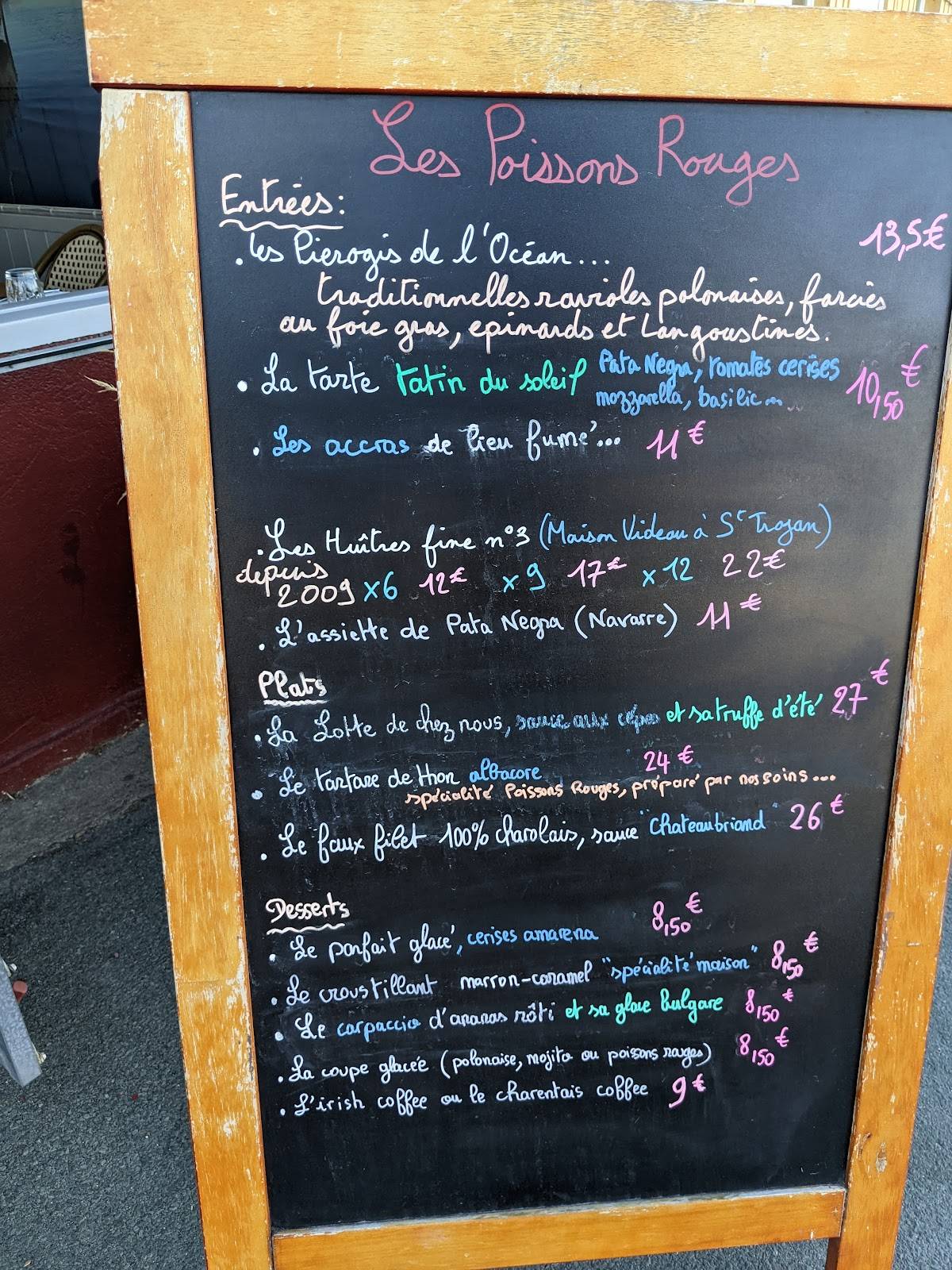 Rouges Menu Menu au Les Poissons Rouges Saint Trojan Les Bains restaurant, Saint ...