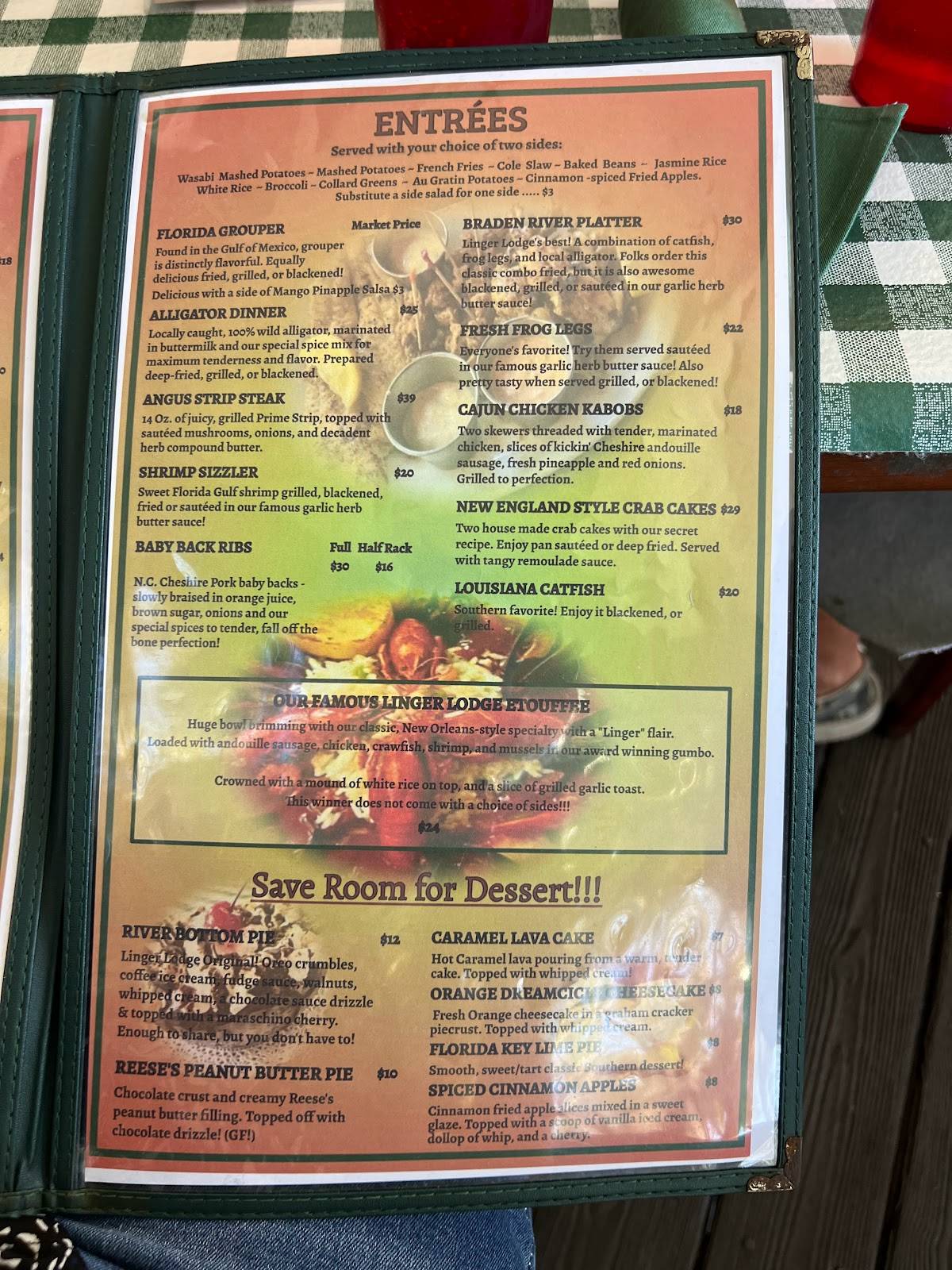 Menu at Linger Lodge Restaurant, Bradenton