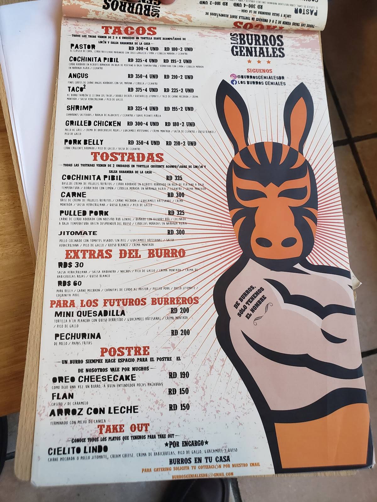 Carta del restaurante Los Burros Geniales Naco, Santo Domingo