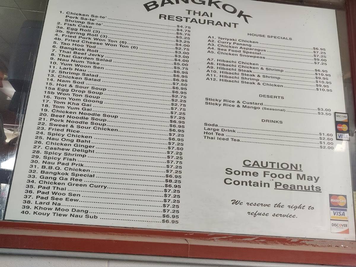 Menu at Bangkok Thai Restaurant, Lubbock