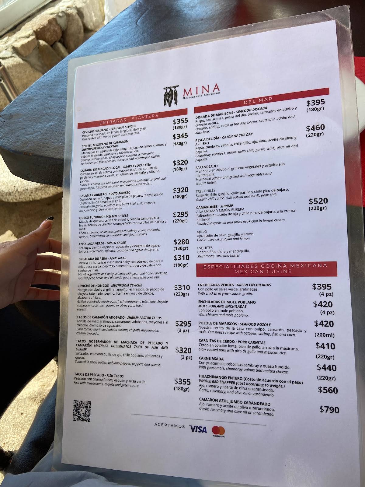 Menu at MINA restaurant, Punta de Mita