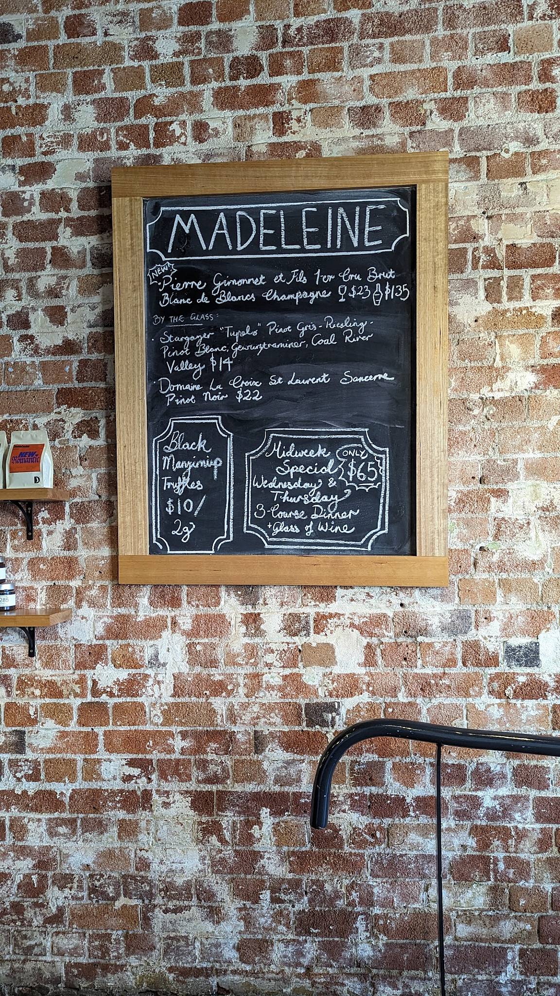 Menu at Madeleine restaurant, Highgate
