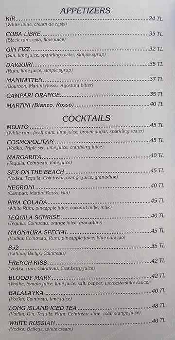 OZ Lounge menu