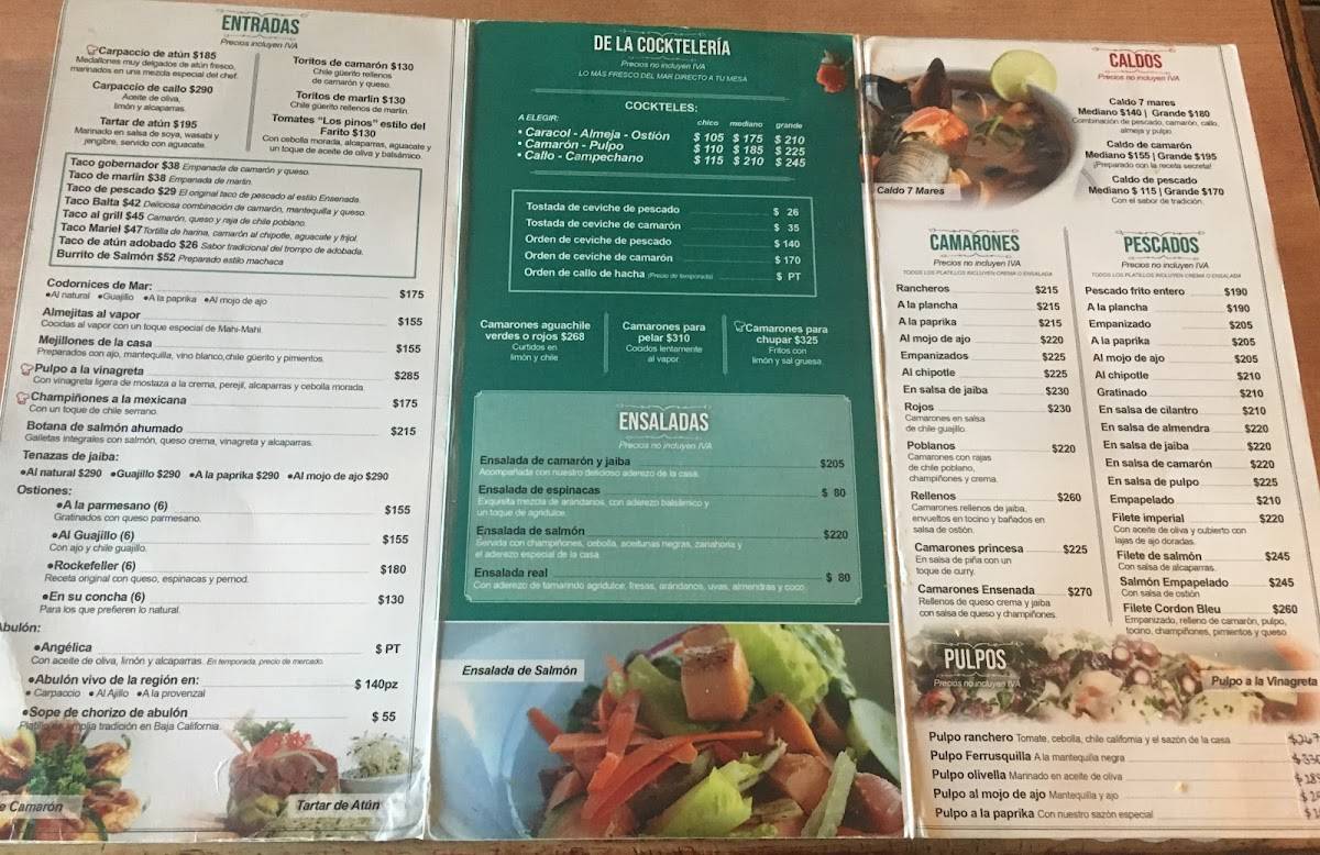 Menu at Mahi Mahi restaurant, Ensenada, P.º Miguel Hidalgo y Costilla 33