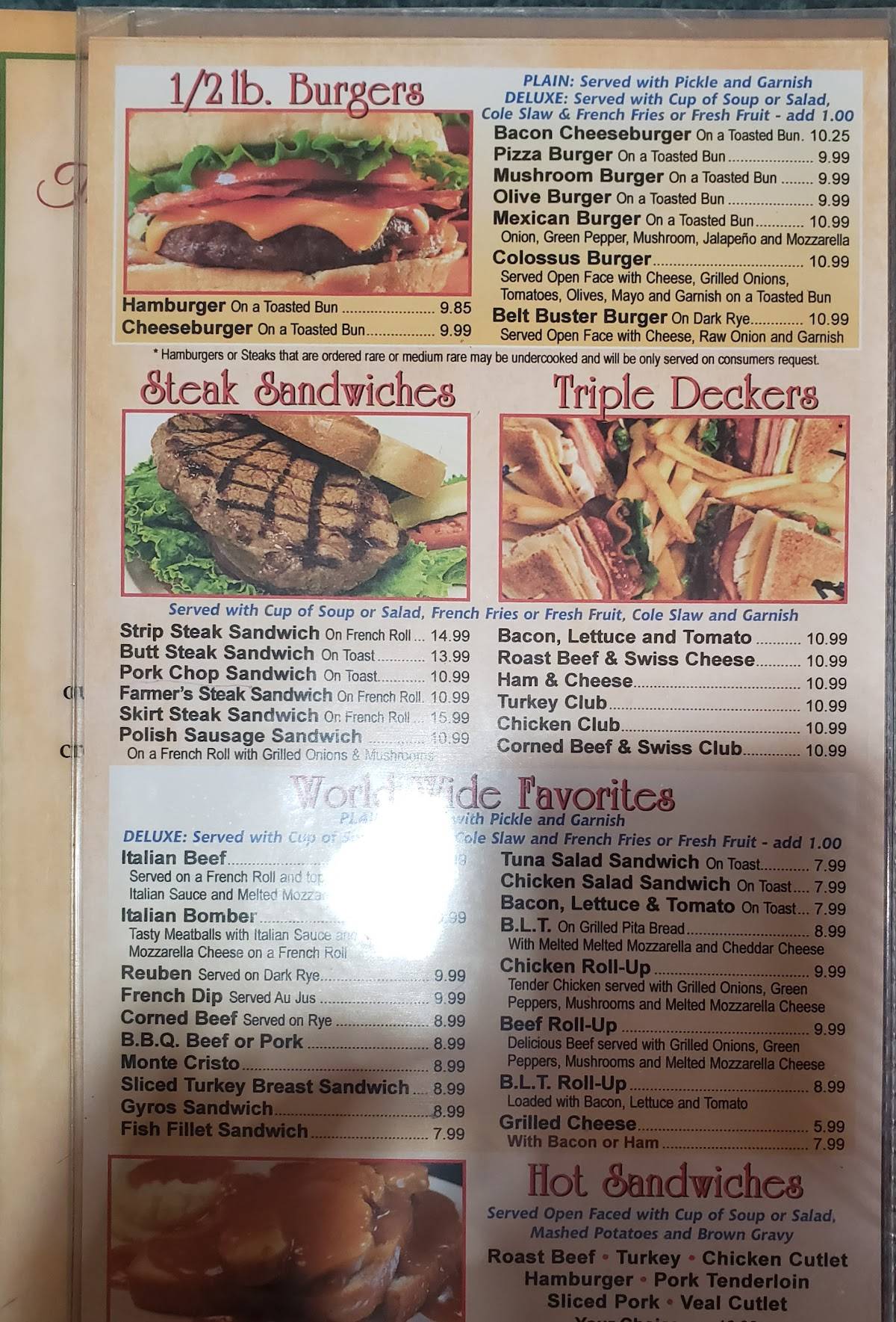 Menu at Busy Bee restaurant, Wonder Lake