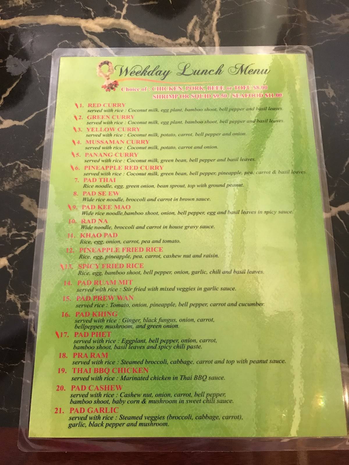Menu at Thai Country Restaurant, McMinnville