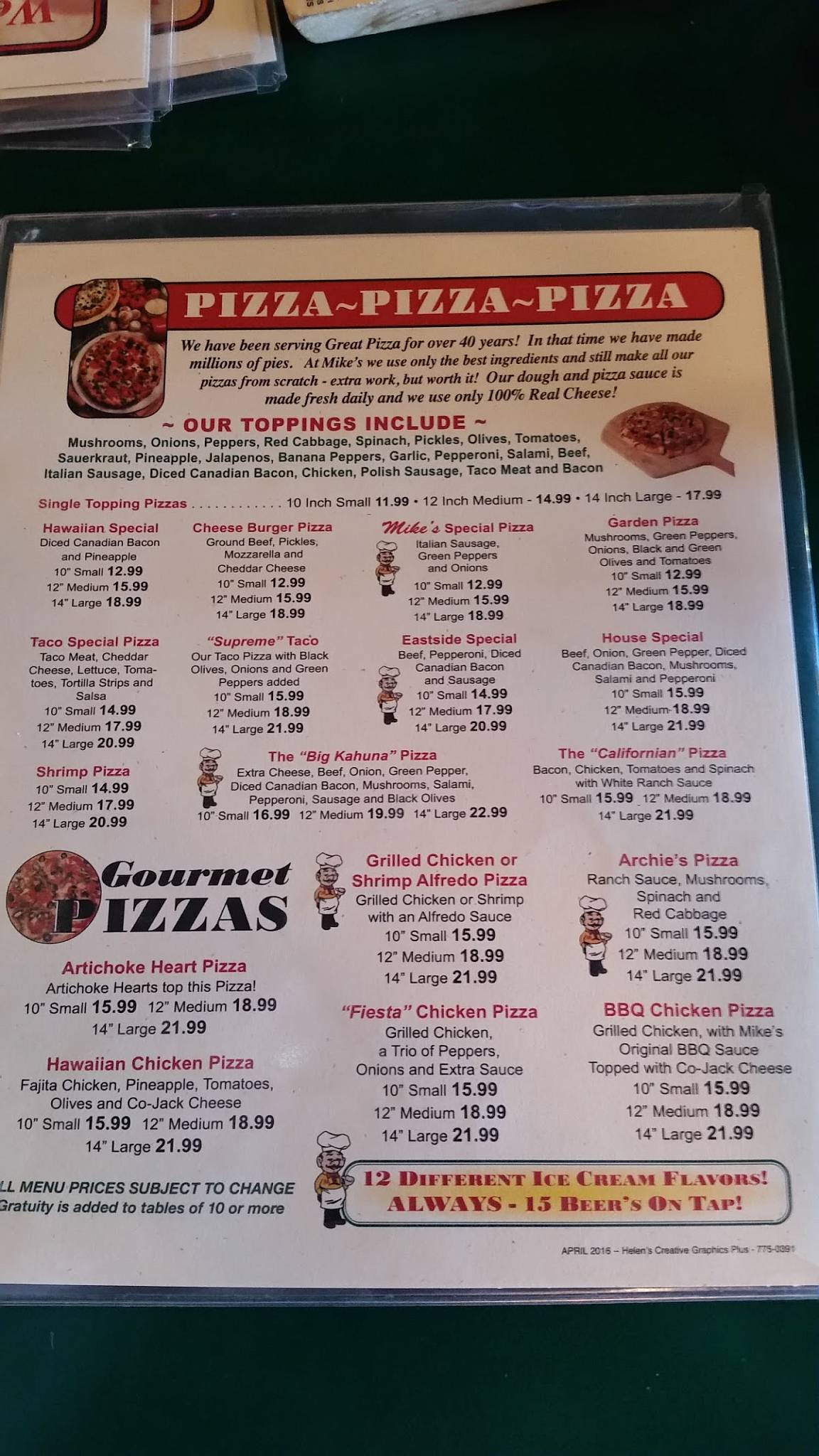 Menu At Mike's Pizza & Pub, East Grand Forks