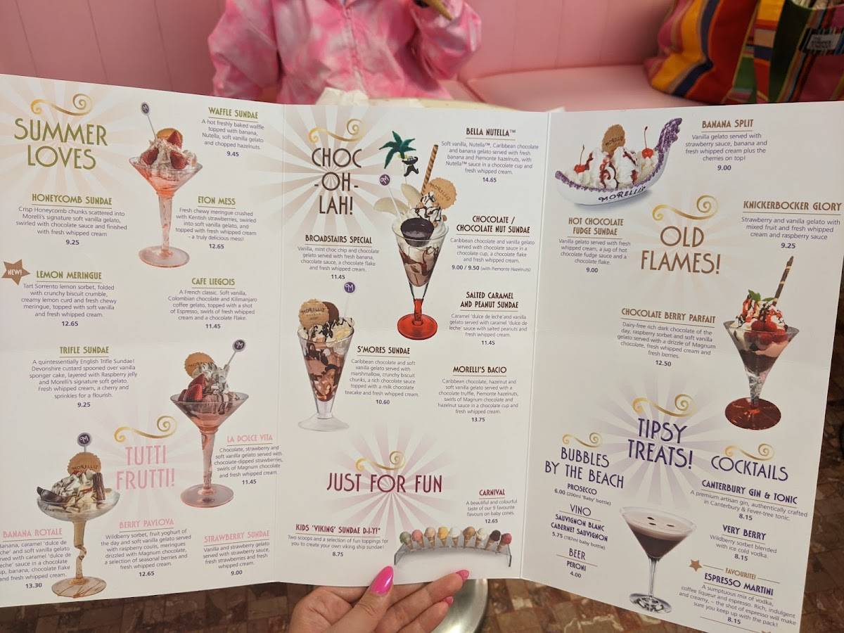 Menu at Morelli's Gelato cafe, Broadstairs