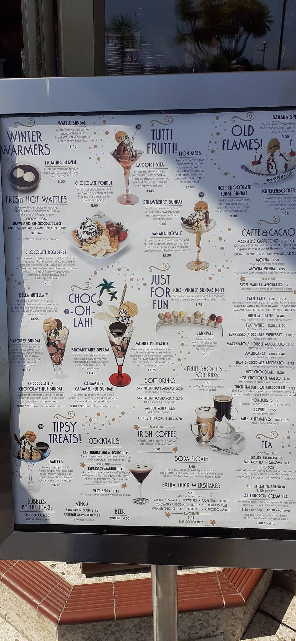 Menu at Morelli's Gelato cafe, Broadstairs