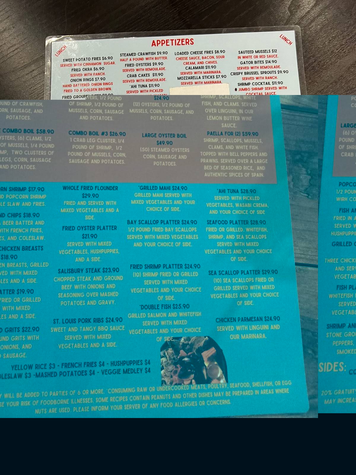 Menu at Clearwater Oyster Bar & Grill, Myrtle Beach