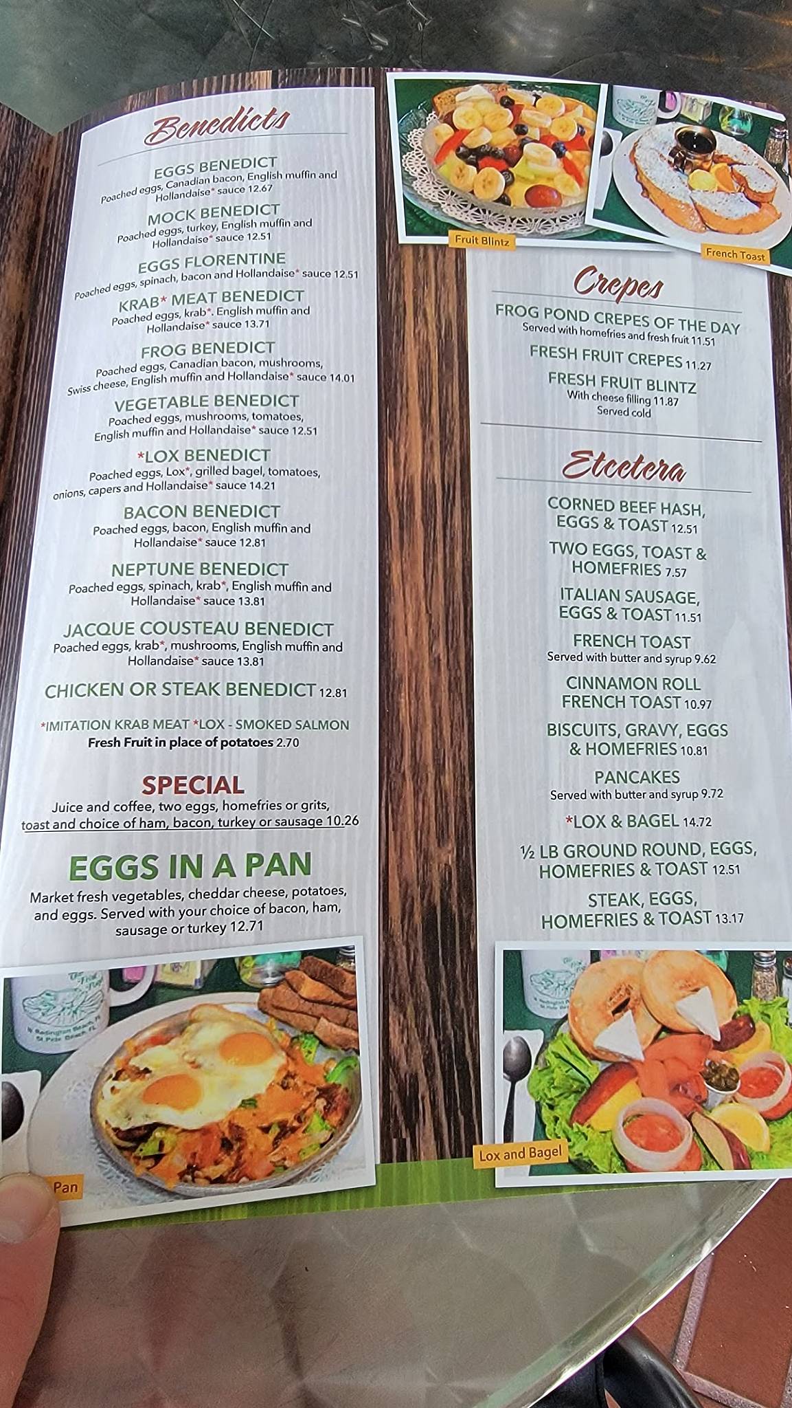 Menu at Frog Pond restaurant, North Redington Beach