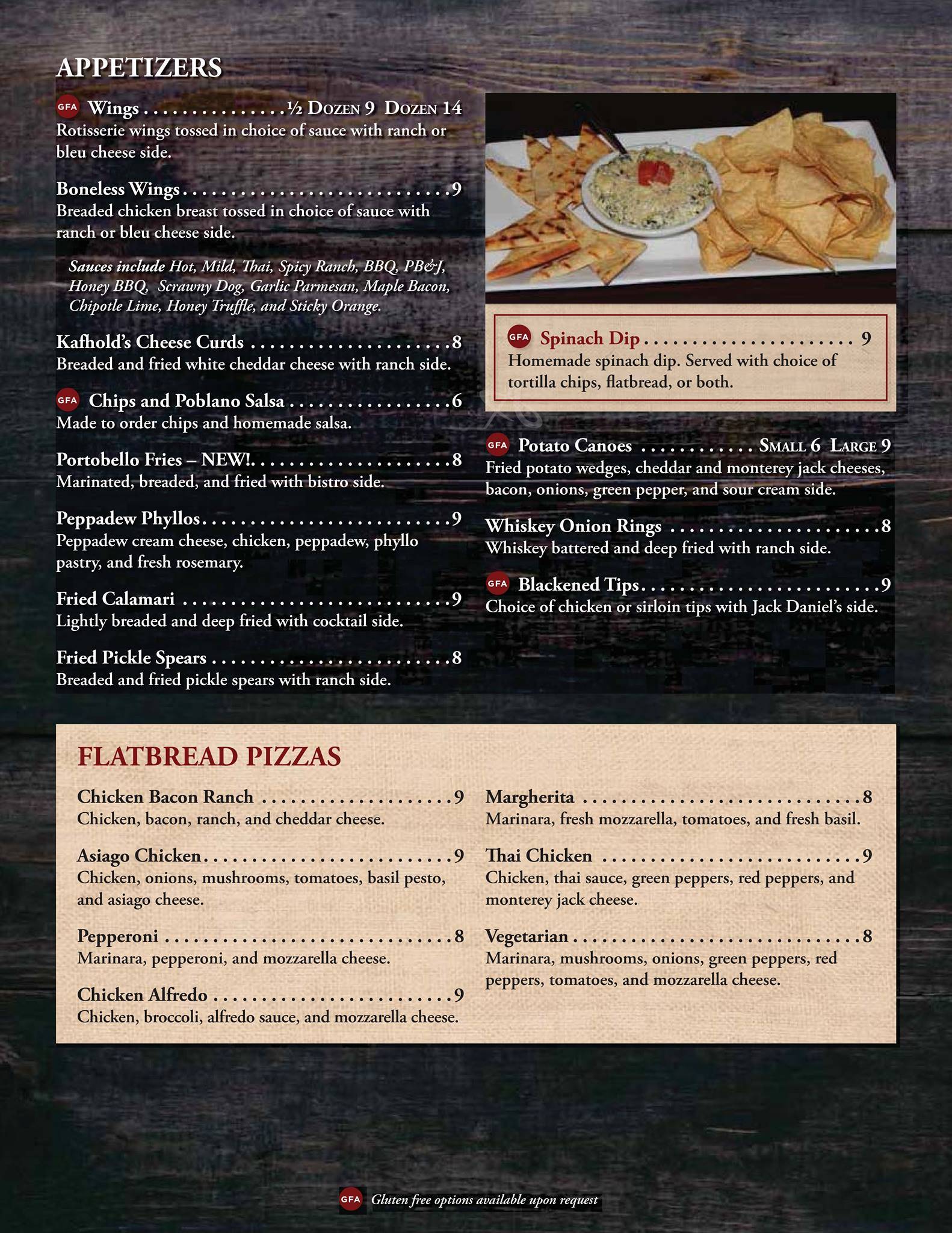 Menu at O'Hares pub & bar, Brookings