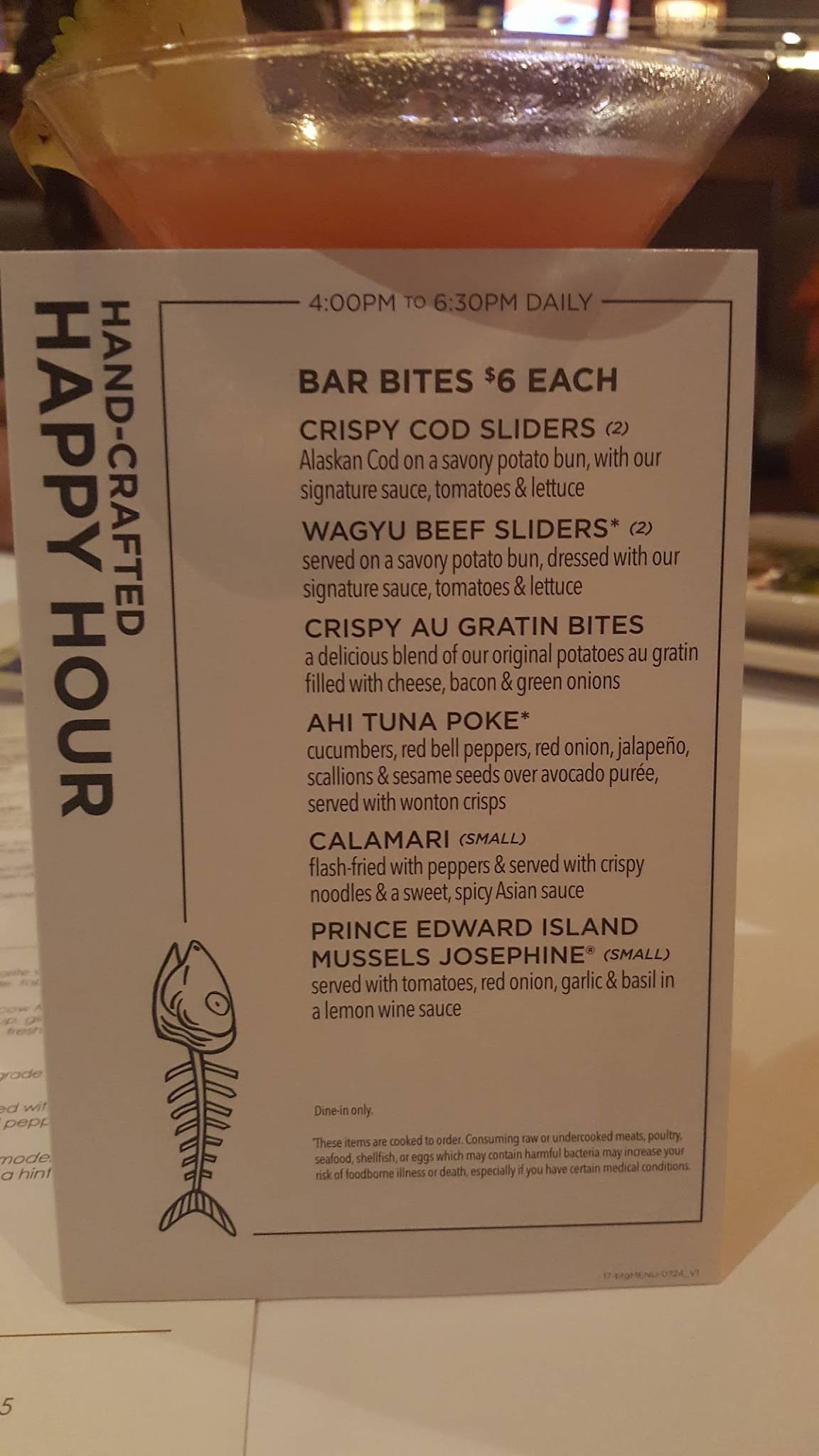 Menu at Bonefish Grill restaurant, Ocala