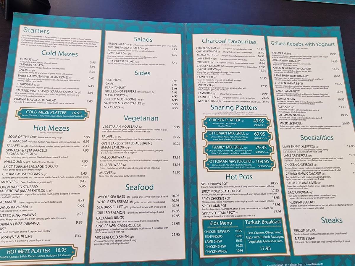 Menu at Ottoman Kitchen Turkish Restaurant, Southampton