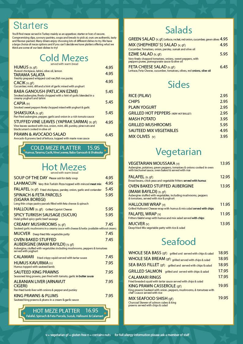 Menu at Ottoman Kitchen Turkish Restaurant, Southampton