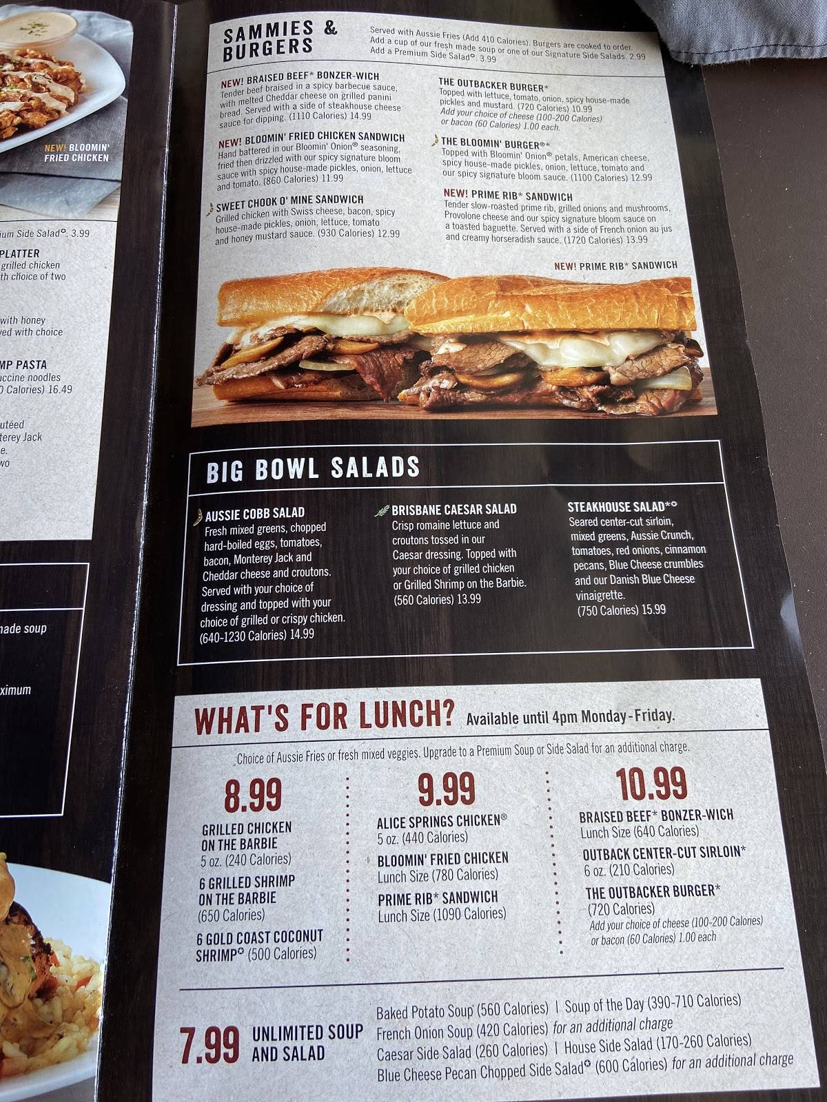 Menu at Outback Steakhouse, Fort Worth, Bryant Irvin Rd
