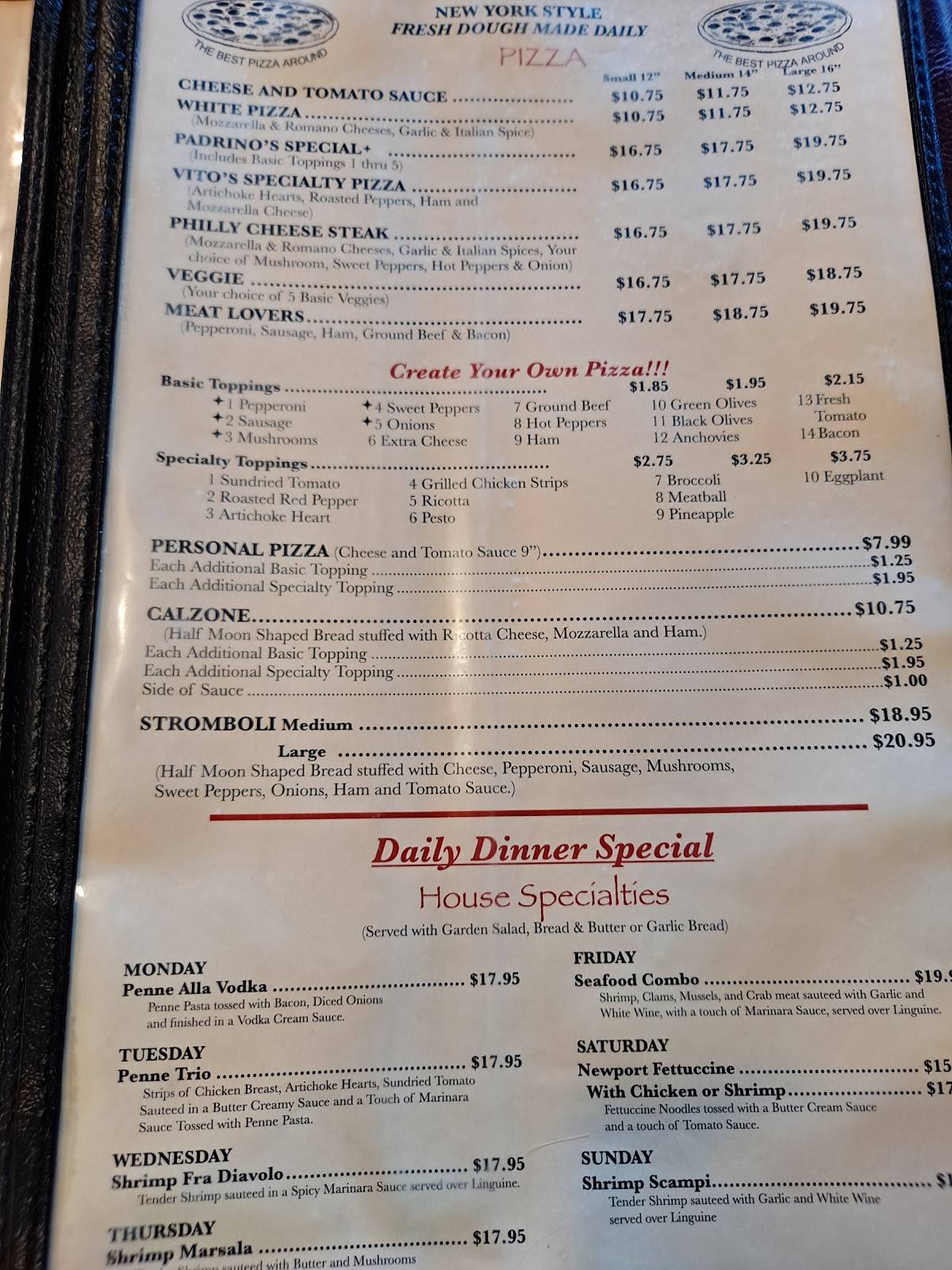 Menu at Padrinos Italian Restaurant, Beckley