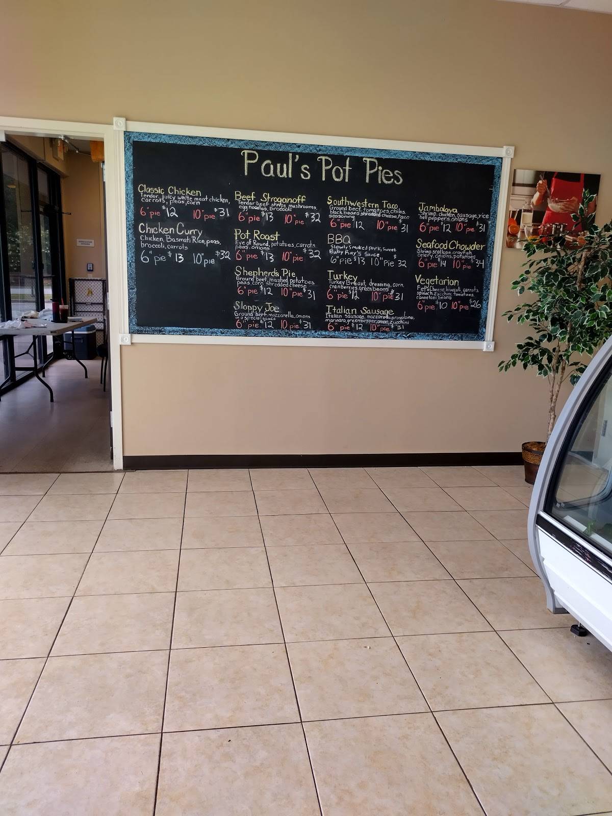 Menu at Paul's Pot Pies cafe, Kennesaw
