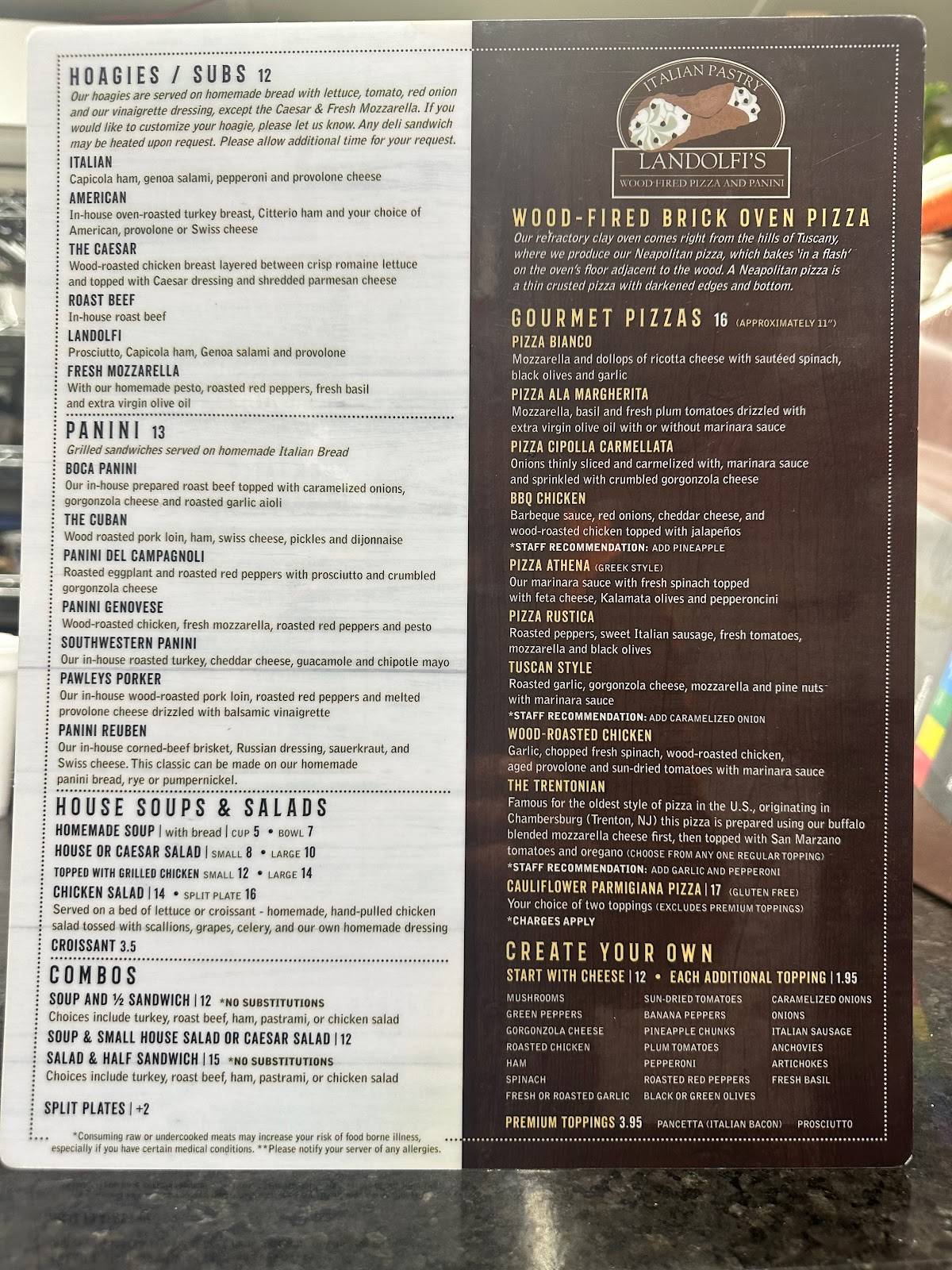 Menu at Landolfi's Italian Bakery, Pawleys Island