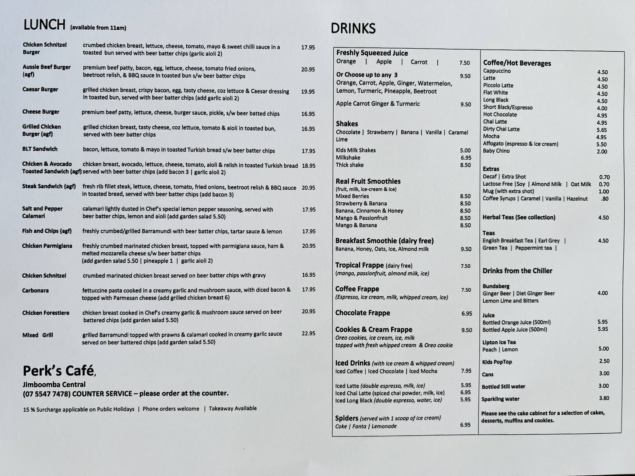 Menu at Perks Cafe, Jimboomba, Jimboomba Central Shopping Centre 29