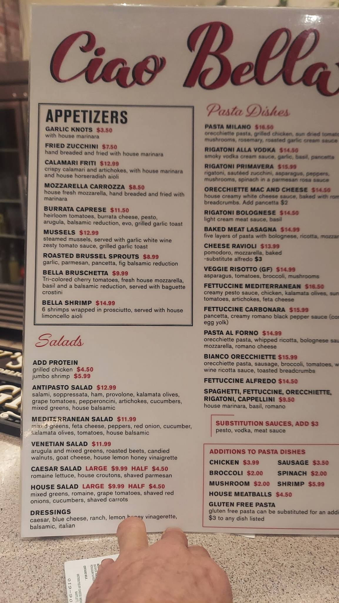 Menu at Ciao Bella Italian Restaurant, Prescott Valley