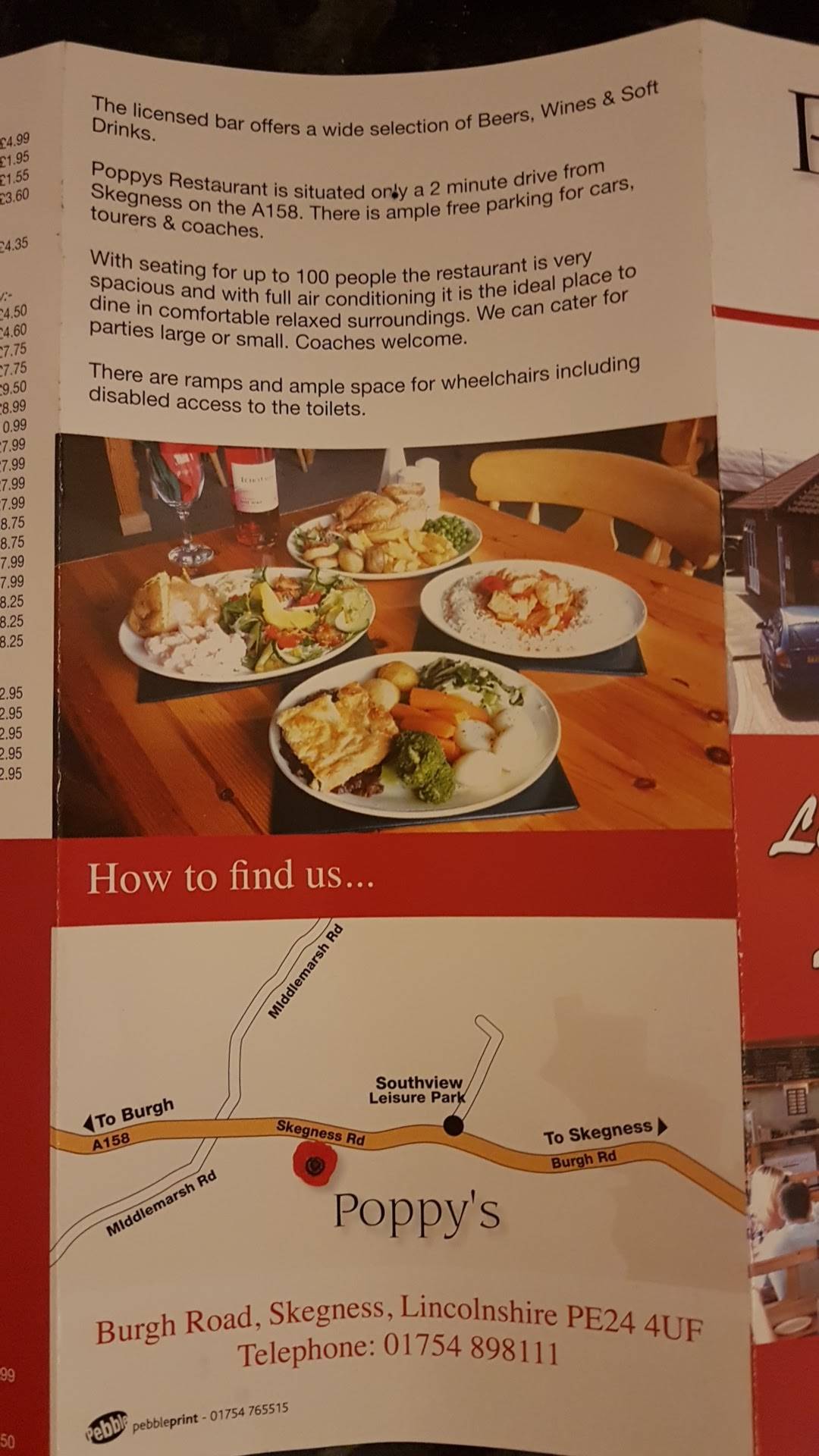 Menu at Poppy's Restaurant, Skegness