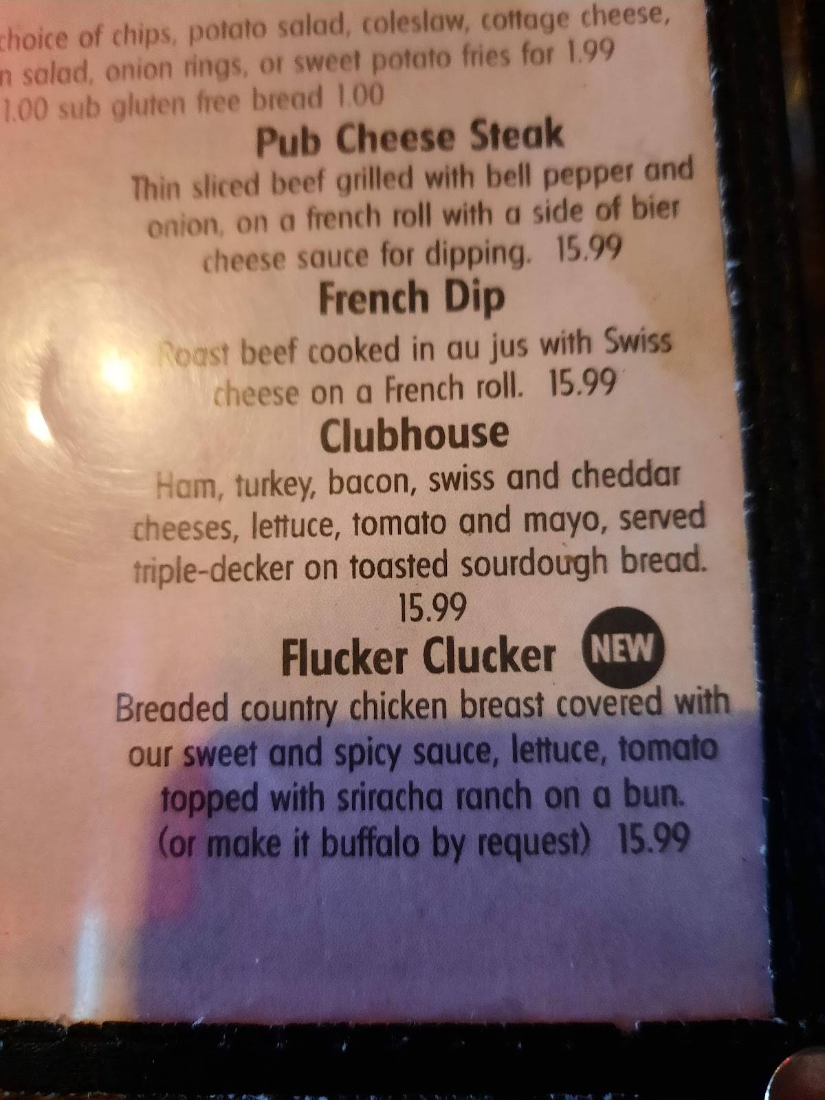 Menu at Porky's Public House & Eatery, Longview
