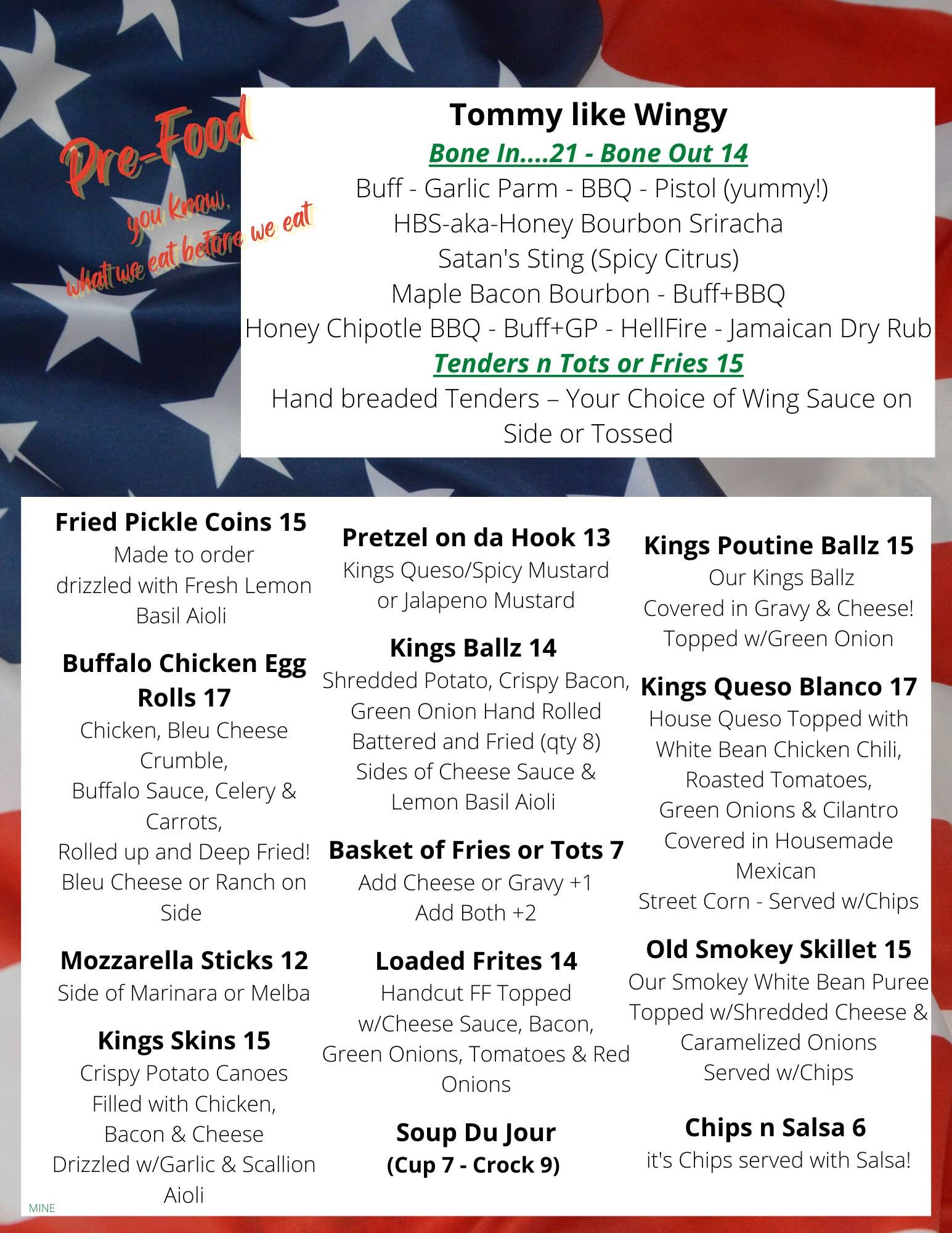 Menu at King's Tavern pub & bar, Saratoga Springs