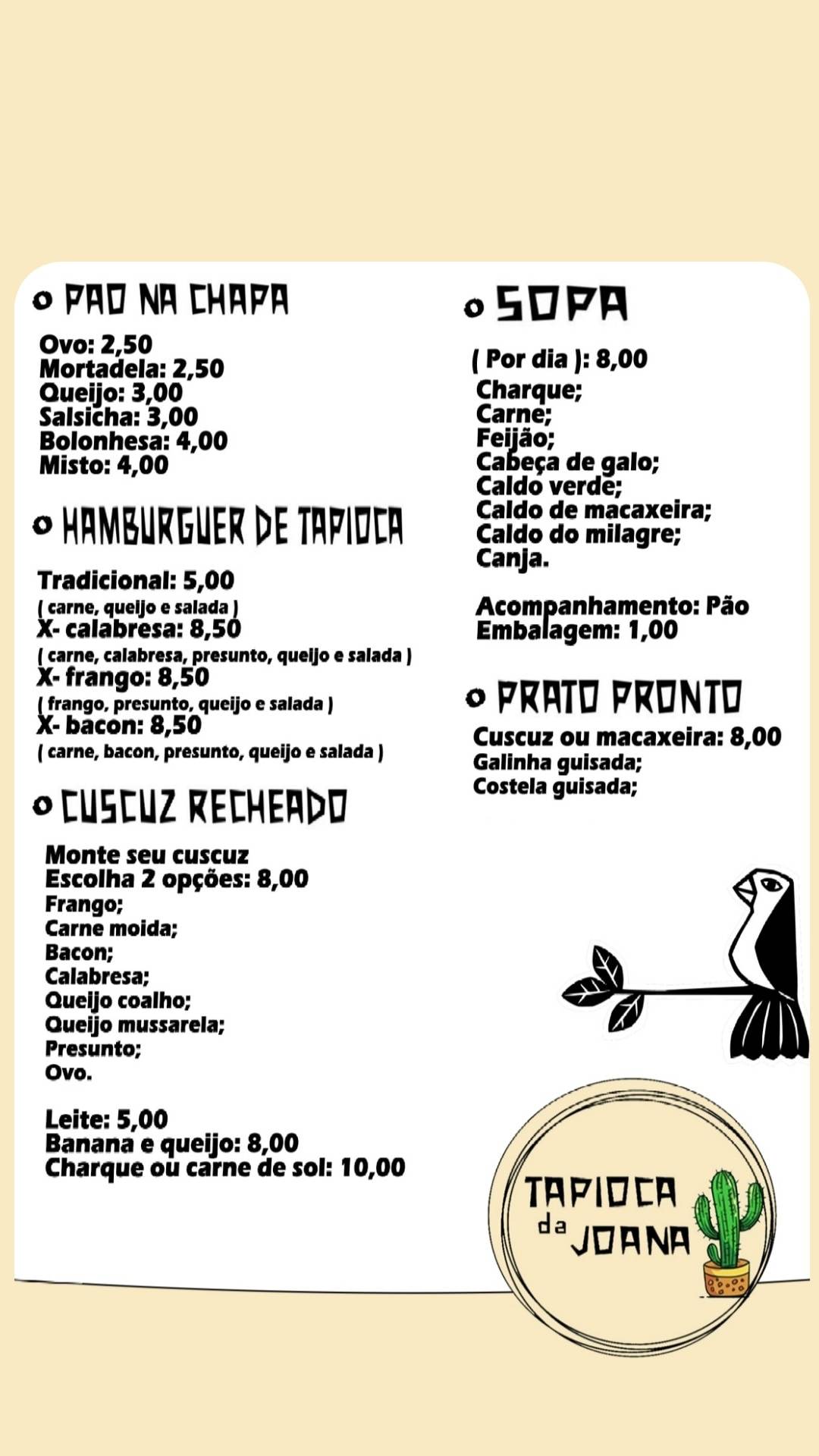 Menu At Tapioca Da Joana Pub Bar Jo O Pessoa