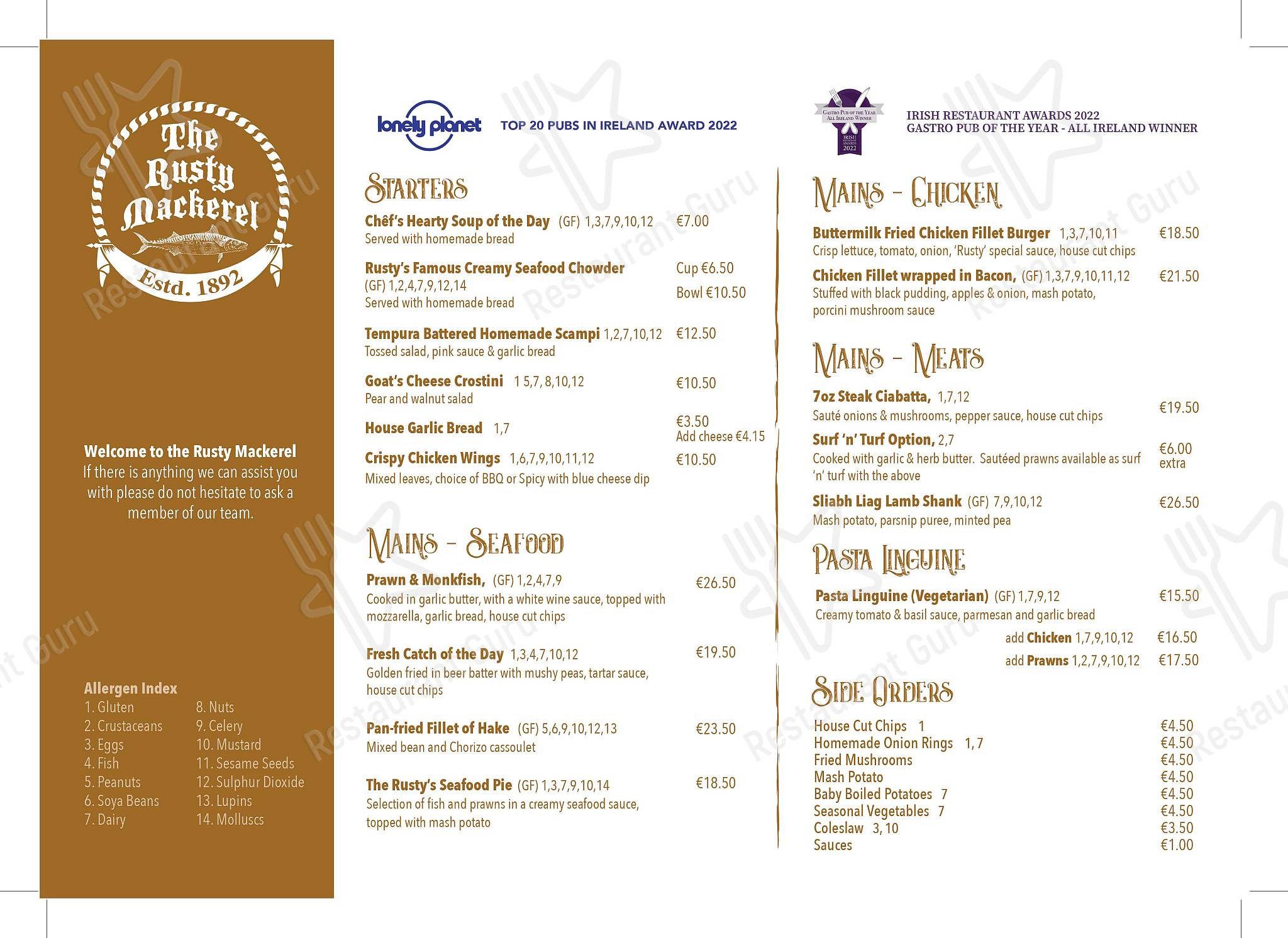 Menu at The Rusty Mackerel pub & bar, Teelin